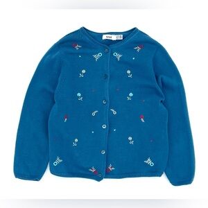 EUC Knot Easter Flower Embroidered Cotton Knit Cardigan Sweater in Blue 24M